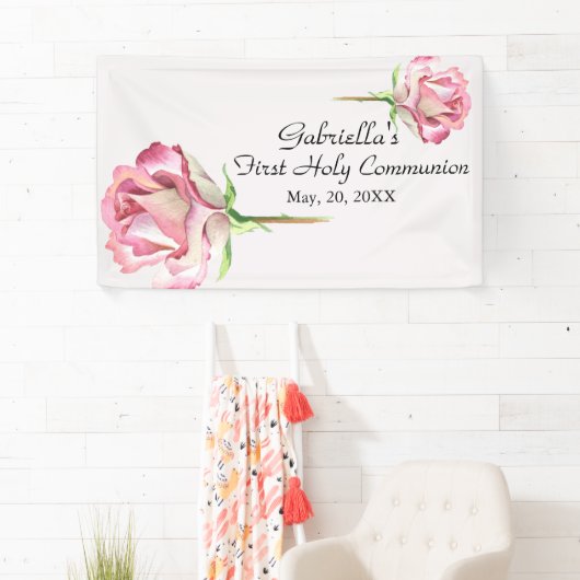 ピンクの水彩画の最初聖餐式の旗 横断幕 (インサイチュ)