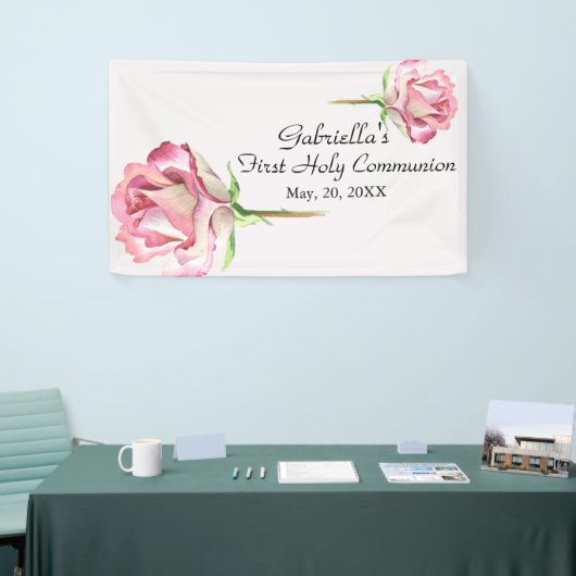 ピンクの水彩画の最初聖餐式の旗 横断幕 (トレードショー)