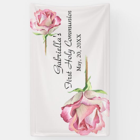 ピンクの水彩画の最初聖餐式の旗 横断幕 (縦)