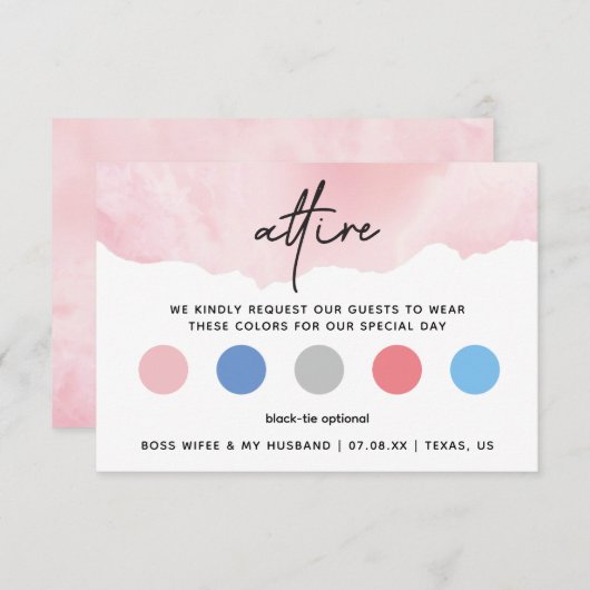 ピンクの水彩画の服装規定カード エンクロージャーカード (正面/裏面)