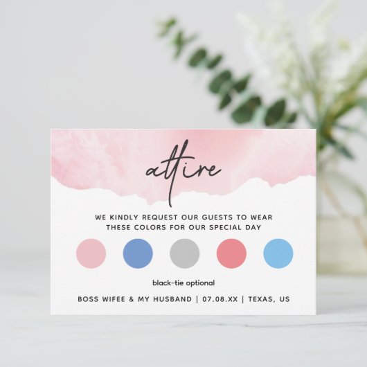 ピンクの水彩画の服装規定カード エンクロージャーカード (スタンド正面)