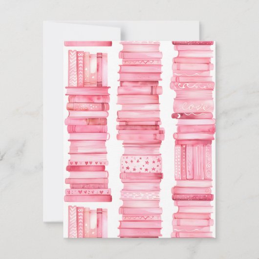 ピンクの水彩画の本の積み重ね シーズンカード (正面)