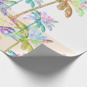 ピンクの水彩画の熱帯ハワイのヤシの木 ラッピングペーパー (角)