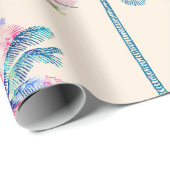 ピンクの水彩画の熱帯ハワイのヤシの木 ラッピングペーパー (ロールコーナー)