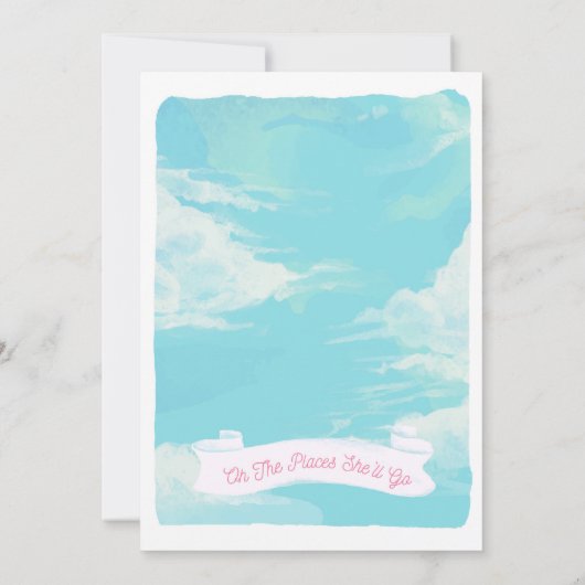 ピンクの水彩画の熱気の気球のベビーシャワー 招待状 (裏面)