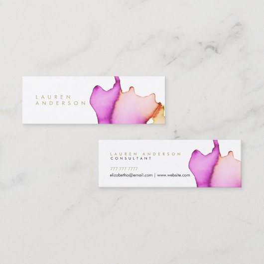 ピンクの水彩画の細い名刺 スキニー名刺 (正面/裏面)