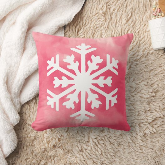 ピンクの水彩画の背景の白い雪片 クッション (ブランケット)