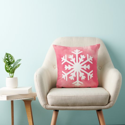 ピンクの水彩画の背景の白い雪片 クッション (椅子)