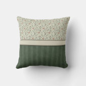 ピンクの水彩画の花のつる植物、ストライプおよびモノグラム クッション (裏面)