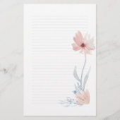 ピンクの水彩画の花のノート紙 便箋 (正面)
