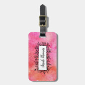ピンクの水彩画の花のパーソナライズな荷物のラベル ラゲッジタグ (正面縦)