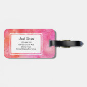 ピンクの水彩画の花のパーソナライズな荷物のラベル ラゲッジタグ (裏面横)
