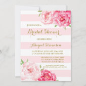 ピンクの水彩画の花のブライダルシャワーを縞で飾ります 招待状 (裏面)