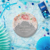 ピンクの水彩画の花の灰色の木製のブライダルシャワー ペーパープレート (パーティー)
