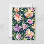 ピンクの水彩画の花の結婚式招待状カード 出欠カード (裏面)