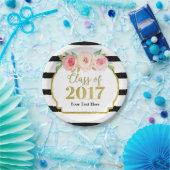 ピンクの水彩画の花の金ゴールドの卒業2017年 ペーパープレート (パーティー)