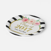 ピンクの水彩画の花の金ゴールドの卒業2017年 ペーパープレート (アングル)