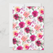 ピンクの水彩画の花の驚きの誕生会 招待状 (裏面)