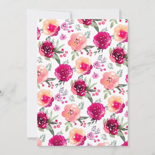 ピンクの水彩画の花の驚きの誕生会 招待状 (裏面)