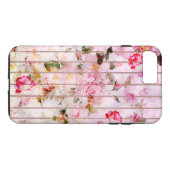 ピンクの水彩画の花柄のばら色の金ゴールドのストライプなパターン Case-Mate iPhoneケース (裏面(横))