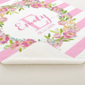 ピンクの水彩画の花柄のストライプな女の子の子供部屋のベビー シェルパブランケット (3/4)