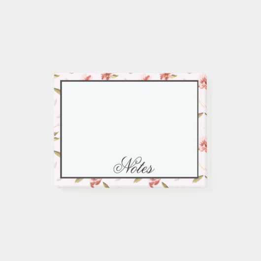 ピンクの水彩画の花柄の庭 ポストイット (正面)
