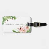 ピンクの水彩画の花柄夫人 ラゲッジタグ (正面横)