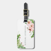 ピンクの水彩画の花柄夫人 ラゲッジタグ (正面縦)