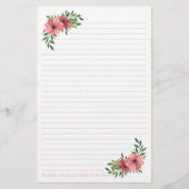 ピンクの水彩画の花柄 便箋 (正面)
