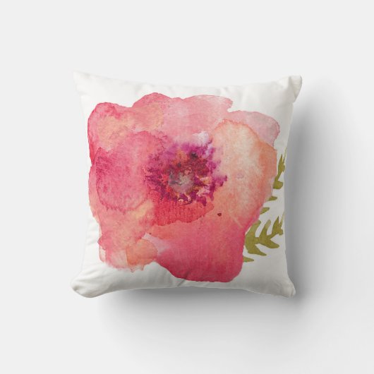 ピンクの水彩画の花 クッション (正面)