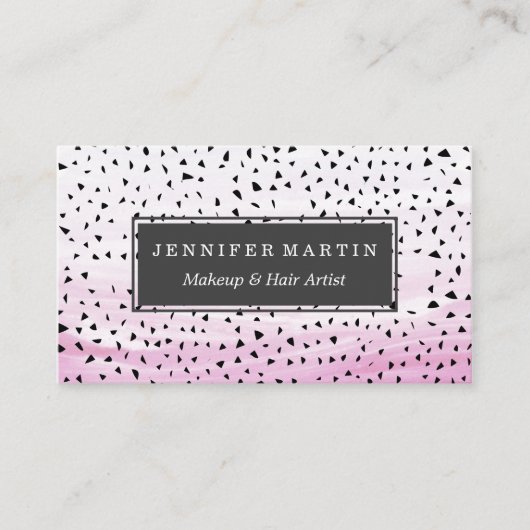 ピンクの水彩画の芸術的で抽象的な三角形 名刺 (正面)