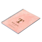 ピンクの水彩画の葉のモノグラム聖書学習帳 ノートブック (左側)