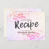 ピンクの水彩画の葉の花のブライダルシャワーレシピ インビテーションポストカード (正面/裏面)