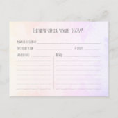 ピンクの水彩画の葉の花のブライダルシャワーレシピ インビテーションポストカード (裏面)