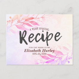 ピンクの水彩画の葉の花のブライダルシャワーレシピ インビテーションポストカード