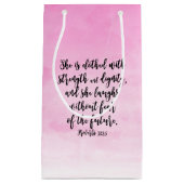 ピンクの水彩画の諺31キリスト教レディース聖書 スモールペーパーバッグ (正面)