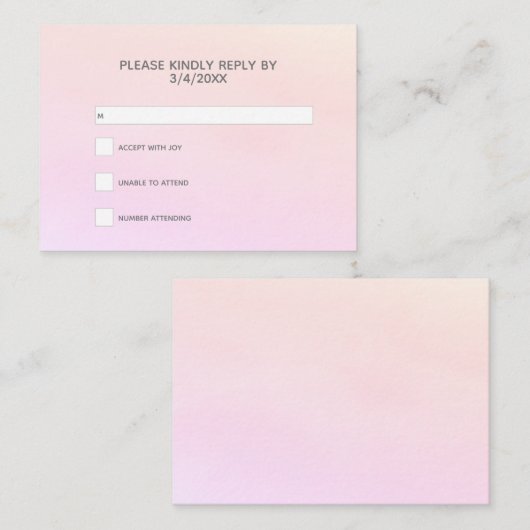 ピンクの水彩画の返信カード同封 エンクロージャーカード (正面/裏面)