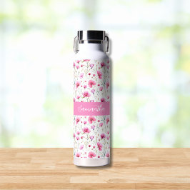 ピンクの水彩画の野の花の名前  ウォーターボトル