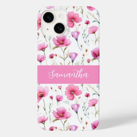 ピンクの水彩画の野の花の名前 Case-Mate iPhoneケース (裏面)