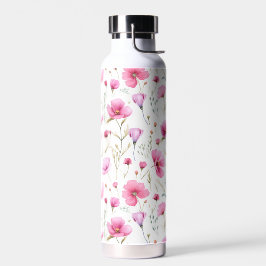 ピンクの水彩画の野の花  ウォーターボトル