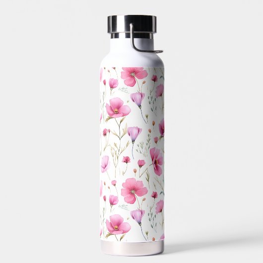 ピンクの水彩画の野の花  ウォーターボトル (左面)