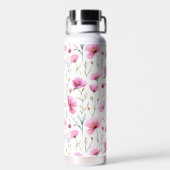 ピンクの水彩画の野の花  ウォーターボトル (背面)