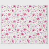 ピンクの水彩画の野の花  ラッピングペーパー (フラット)