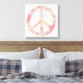 ピンクの水彩画の金ゴールドのピースサインのハート キャンバスプリント (インサイチュ (寝室))