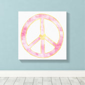 ピンクの水彩画の金ゴールドのピースサインのハート キャンバスプリント (インサイチュ (ウッドフロア))