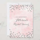 ピンクの水彩画の銀の紙吹雪のブライダルシャワー 招待状 (正面)