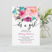 ピンクの水彩画のbohoの花のベビーシャワーの招待状 招待状 (スタンド正面)