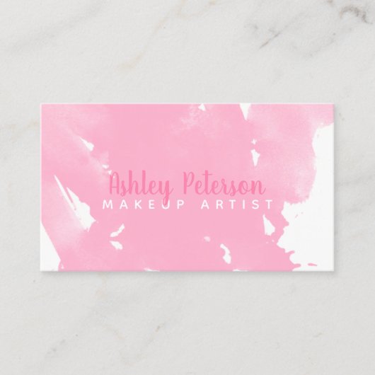 ピンクの水彩画のbrushtrokesの化粧のタイポグラフィ 名刺 (正面)