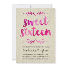 ピンクの水彩画のSweet sixteenの誕生会