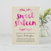 ピンクの水彩画のSweet sixteenの誕生会 招待状 (スタンド正面)